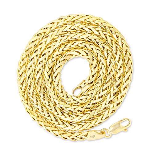 Nuragold 14k Real Yellow Gold 2.5mm Palm Wheat Spiga Round Chain Necklace - 20"