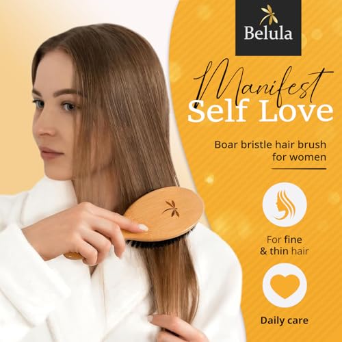 Belula 100% Boar Bristle Hair Brush Set, Medium, for Thin and Fine Hair