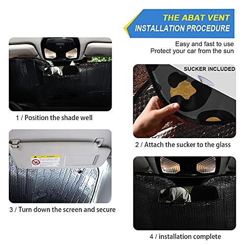 Black Gold Leopard Skin Car Windshield Sun Shade Foldable Luxury Auto Front Window Sunshade, Accordion Folding Sun Visor Shield Protector Blocks UV Rays for SUV Trucks 55x27.6 inch