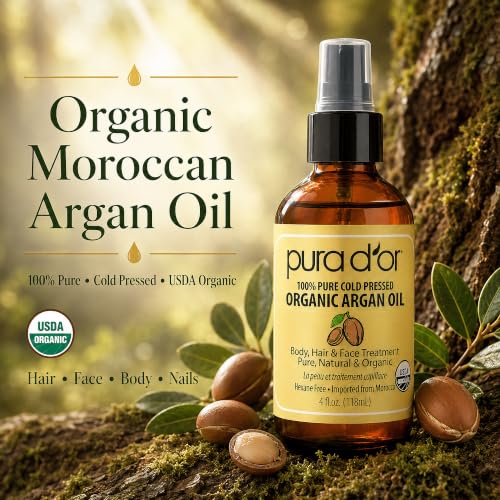 PURA D'OR Moroccan Argan Oil USDA ORGANIC Pure Cold-Pressed Hair & Skin 4oz