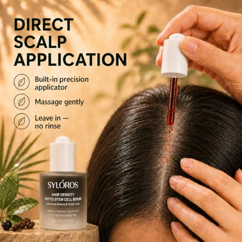 SYLOROS Hair Density Serum, Phyto Stem Cell Scalp Care with Rosemary, Biotin, Caffeine & Saw Palmetto, Leave-In Formula for Fuller-Looking Fine Hair, Lightweight Non-Greasy, 1 Fl Oz