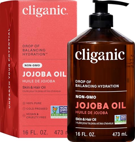Cliganic Jojoba Oil Non-GMO, Bulk 16oz | 100% Pure for Skin, Hair & Face, Cold Pressed Natural Hexane Free - Hair Relaxer