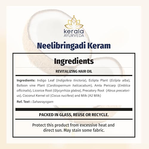 Kerala Ayurveda Neelibhringadi Keram Hair Growth Oil for Dry Scalp, Curly Or Damaged Hair (6.8 fl Oz) | Coconut Oil For Hair Growth & Strengthening Roots | Ayurvedic Serum with Triple Milk Formula