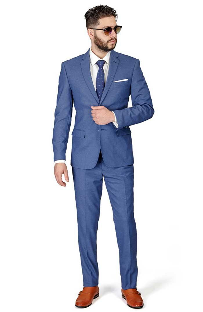 Slim Fit Men Suit Micro Textured Weave 2 Button Notch Collar AZAR 11812 (38 Regular 32 Waist 32 Length, Slate Gray)