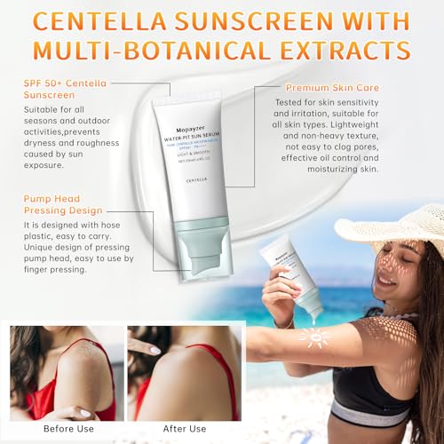 Centella Sunscreen SPF 50, Hyalu Cica Sunscreen for Face, Water Resistant Strong UV Protection No White Cast, Madagascar Face Sun Screen Oil Free, Water Fit Sun Serum(Blue 1)