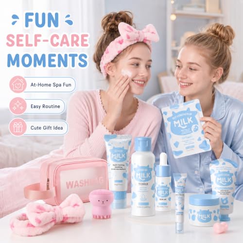 Milk Skin Care Set for Kids & Teens, 12 IN 1 Moisturizing Milk Skincare for Girls 10-12, Skincare for Kids Age 8-12, Birthday Gifts for Teen Girls, Face Care Kit, Korean Skin Care,12PCS