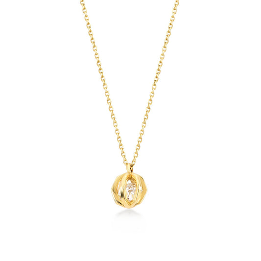 14k Solid Gold Caged Ball Necklace | 14k Yellow Gold Necklaces for Women | Round Pendant Necklace | Delicate Solitaire Jewelry | Gifts for Christmas, 18"