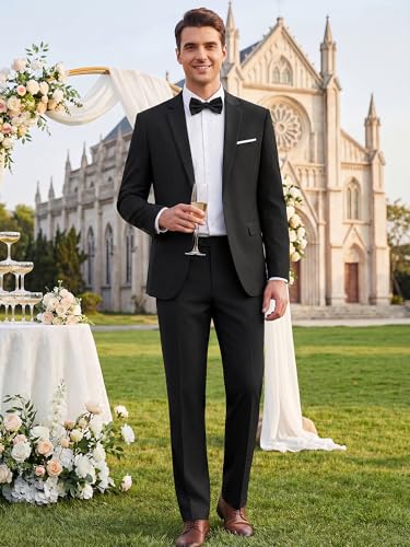 MAGE MALE Men's 2 Piece One Button Suits Set Slim Fit Tuxedo Blazer Jacket and Pants for Party & Wedding Black