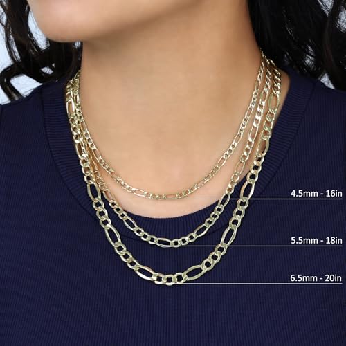 Nuragold 14K Real Yellow Gold Figaro Link Chain Necklace for Men & Women - 24",3.5mm