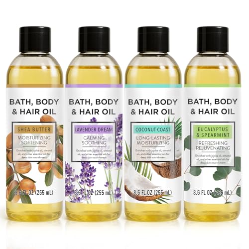 Autumn Shower Bath Oil Body Oil with Shea Butter, Lavender, Eucalyptus Mint, Coconut Scent Bath Oils, Gifts for Women, 34.4 fl oz (Pack of 4)
