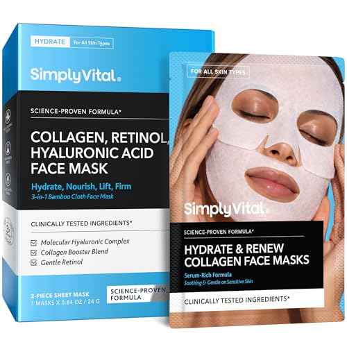 Collagen Facial Mask - Retinol Hyaluronic Acid Hydrating Sheet Mask 7 Pack