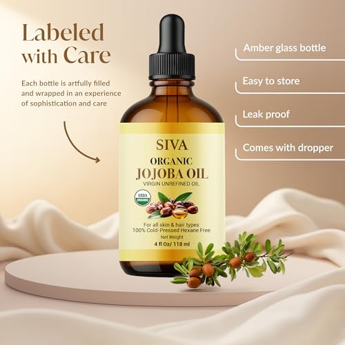 SIVA ORGANICS Jojoba Carrier Oil with Dropper, 4 Fl Oz (118 ml)