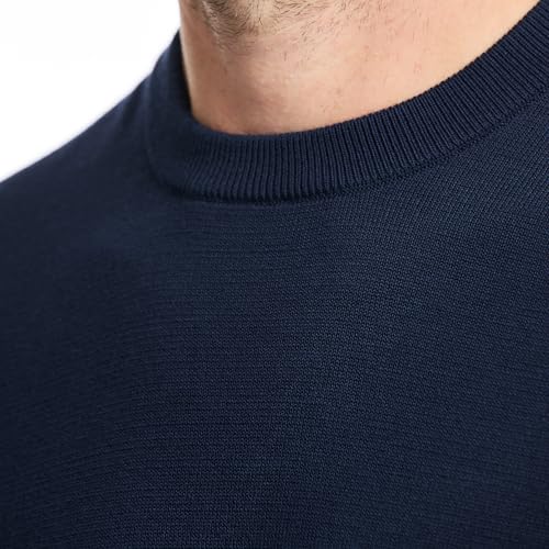 SAKS Fifth Avenue Men's Jersey Stitch Crewneck Sweater, Premium Cotton Blend Knit Top, Classic-Fit & Richly Detailed, Navy, L