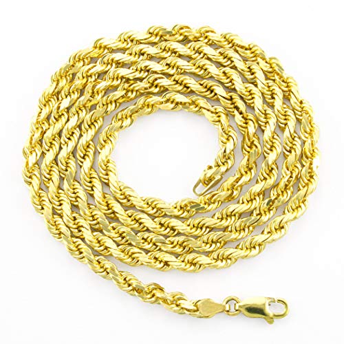 Nuragold 14k Real Yellow Gold Rope Chain 4mm Solid Diamond Cut Men Necklace - 22"
