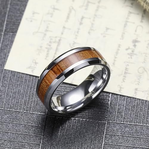 Mens 8mm Tungsten Wedding Band Natural Wood Inlaid Engagement Rings Size 9