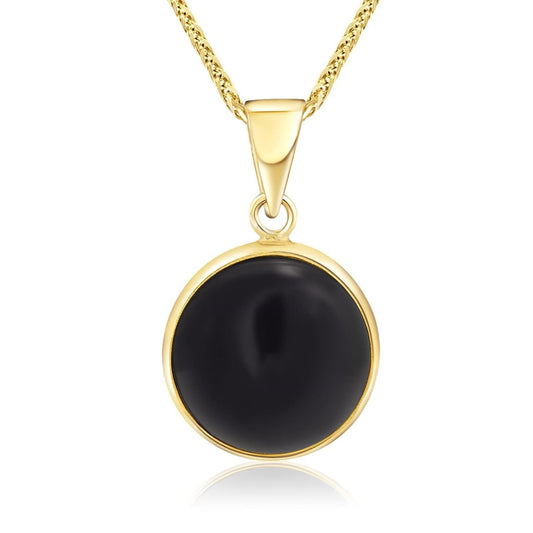 14K Gold Onyx Pendant - 14K Solid Yellow Gold Pendant, Dainty 12mm Round Black Onyx Gemstone, December Birthstone Handmade Minimalist Jewelry, Leo Star Sign Birthday Gift for Classy Women