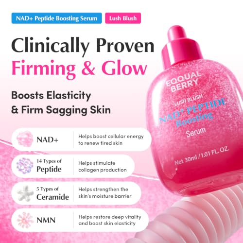 EQQUALBERRY NAD+ Peptide Boosting Serum | 14 Peptide Serum for Face, Neck & Body | Niacinamide 2% & Vegan Collagen for Anti-Aging, Firming & Lifting | Korean Skincare (1.01 oz / 30ml)
