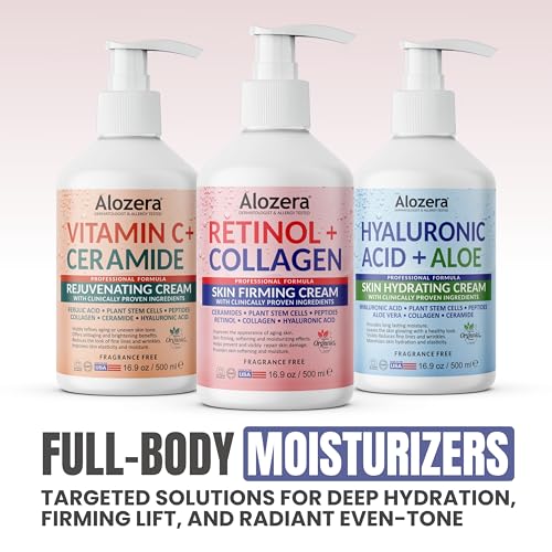 Alozera Firming Body Lotion with Retinol & Collagen, Anti-Aging Body Moisturizer Cream for Crepey Skin, Improves Skin Elasticity, Lightweight & Fast Absorbing, No Added Fragrance, 16.9 Ounce (2-Pack)