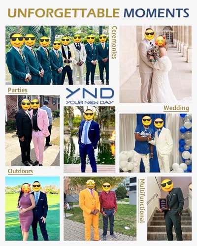 YND Men's Slim Fit 2 Button 3 Piece Suit Set, Blazer Jacket Vest Pants and Tie, Solid Wedding Dress Tux and Trousers Deep Blue