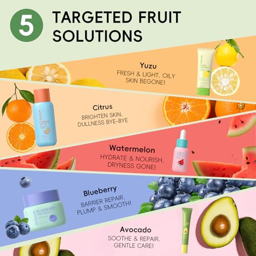 QUIYUM Fruit Skincare Set for Teen Girl, 5 Daily Routine Beauty Skin Care