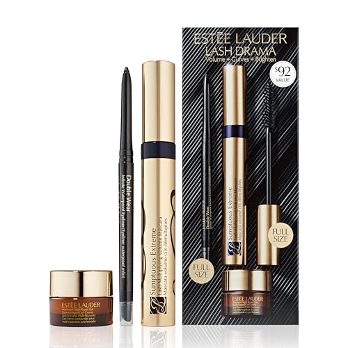 Estée Lauder Lash Drama 3-Piece Mascara Gift Set | Volume + Curves + Brighten | Includes Full Size Mascara, Eyeliner & Travel Size Under Eye Cream
