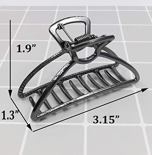 HH&LL Hair Clips, Metal Hair Claw Barrette Clamp Jaw for Women (2, Black+ Silver)