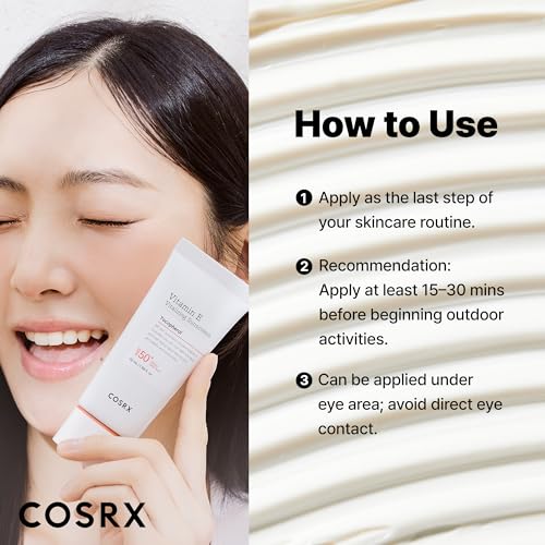 COSRX Vitamin E Sunscreen SPF 50, Natural Glow, for Oily Skin, 1.69 fl oz