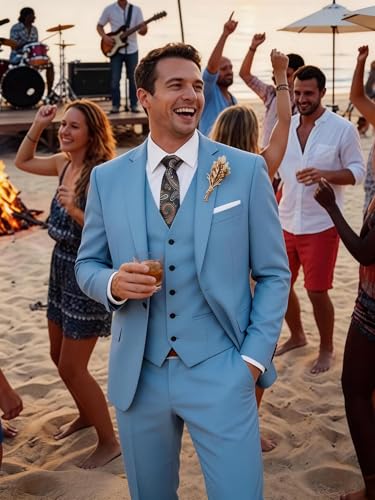 Wangyue Men 3 Piece Suit Sage Green Suits for Men Dinner Party Tuxedo Wedding Suit Groom Groosman, L