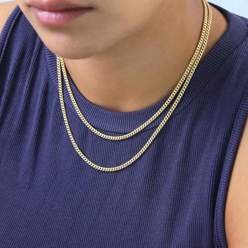 Nuragold 14k Real Yellow Gold Miami Cuban Lightweight Link 3mm Chain Necklace (16"-30") Italian Jewelry for Men & Women - 22"
