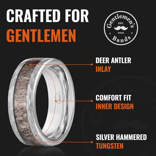 Gentlemen's Bands Men's Silver Hammered Tungsten Wedding Band, 8mm, Size 11