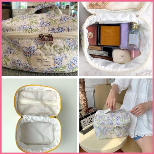 uekeboag Large Travel Quilted Makeup Bag for Women (01Lithtblue-flower)