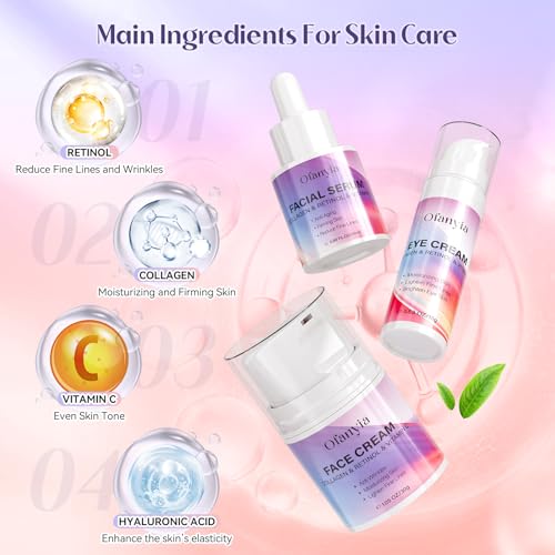 Collagen Retinol Skincare Set, 6 Pcs Anti-Aging Skin Care Set with Hydrating Cleanser, Eye Cream, Toner, Cream & Lip Mask, Facial Kit for Women, Birthday Gift for Her