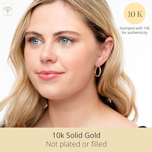 Solid 10K Gold Twisted Hoop Earrings with Secure Closure | Hypoallergenic Real 10K Gold Hoop Earrings for Women | Anti Tarnish 10 Karat Earring Hoops with Secure Closure by MAX + STONE