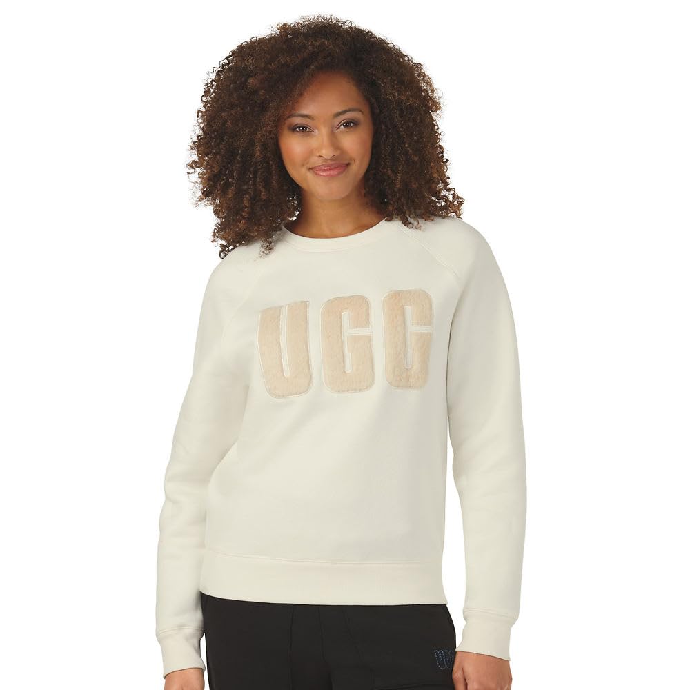 UGG Women's Madeline Fuzzy Logo Crewneck Sweater, Nimbus Sand, S