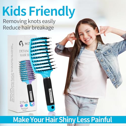 HIPPIH Boar Bristle Hair Brush Set of 2, Detangling Smoothing for Wet & Dry