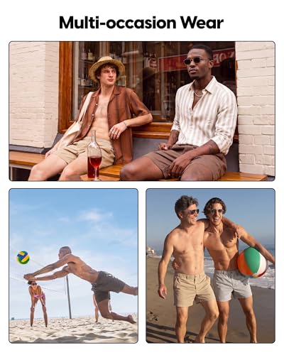 maamgic Men's Shorts Casual 4" Cotton Stretch Classic-fit Khaki Shorts for Men Elastic Waistband Multi-Pocket Men's Golf Shorts Daily Wear