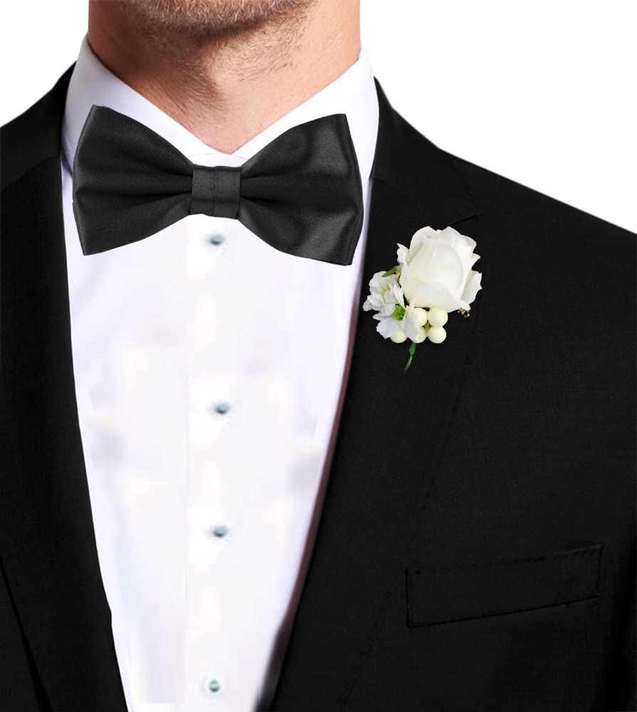 Remo Sartori Made in Italy Men's Pre-Tied Bow Tie for Tuxedo, Adjustable, Silk (Satin Black)