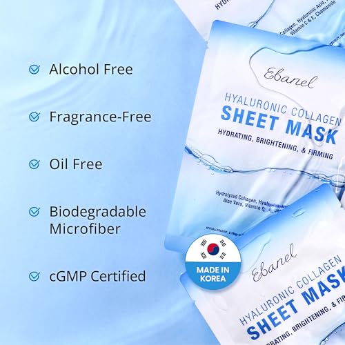 Ebanel 10-Pack Collagen Face Mask with Hyaluronic Acid, Vitamin C, Peptide