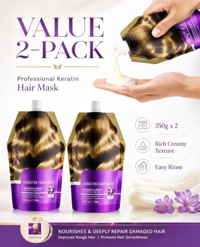 Badhare [2-Pack] Hydrolyzed Keratin Hair Mask - Intensive Deep Conditioner for Dry Damaged Hair - Professional Repair & Frizz Control - 2 x 12.3 oz (350g) Squeeze Pouches - Sulfate Free, Color Safe