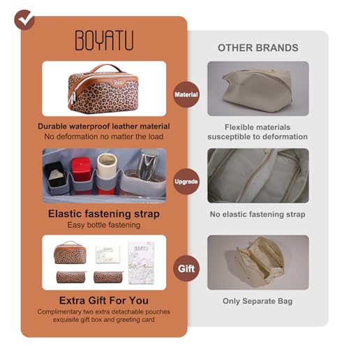 BOYATU Travel Makeup Bag Organizer: 3 Pcs Set Leopard Make up Bag for Women