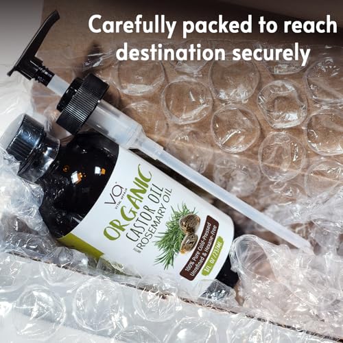 Organic Castor Oil with Rosemary Oil 8oz Glass Bottle For Hair Growth