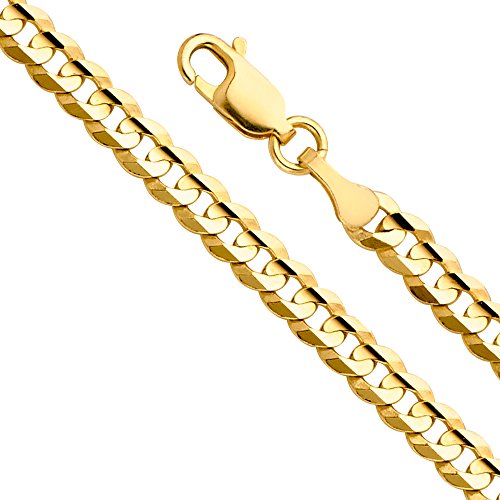 14k REAL Yellow Gold Solid Men's 10mm Cuban Concave Curb Chain Necklace with Lobster Claw Clasp - 26"