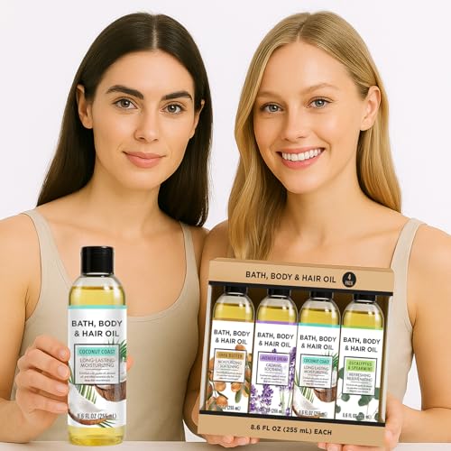 Autumn Shower Bath Oil Body Oil with Shea Butter, Lavender, Eucalyptus Mint, Coconut Scent Bath Oils, Gifts for Women, 34.4 fl oz (Pack of 4)