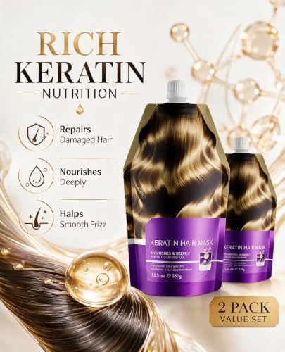Badhare [2-Pack] Hydrolyzed Keratin Hair Mask - Intensive Deep Conditioner for Dry Damaged Hair - Professional Repair & Frizz Control - 2 x 12.3 oz (350g) Squeeze Pouches - Sulfate Free, Color Safe