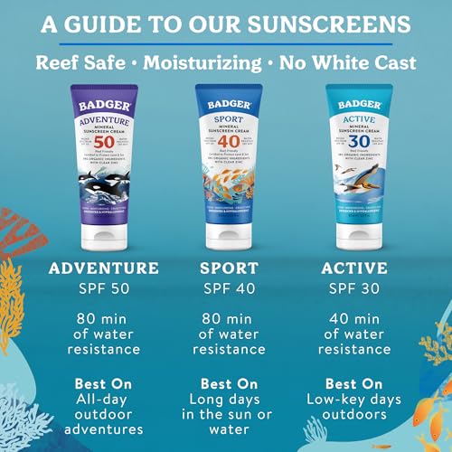 Badger Mineral Sunscreen Cream SPF 30, Zinc Oxide Sun Care, 98% Organic, Reef Safe, Water Resistant, Unscented Face and Body Sunscreen Travel Size, 2.9 fl oz