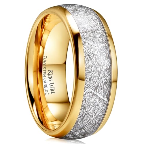King Will Mens Gold Tungsten Wedding Band Meteorite Inlay Rings 8mm Size 10