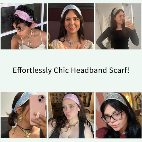 RFQMNO Hair Scarf for Women, 35"x2.36" Lightweight Silk Headband, Purse & Bag Scarves Gift Collection