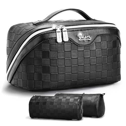 BOYATU Travel Makeup Bag Organizer: 180°Open-Flat 3 Pcs Make up Bags Set
