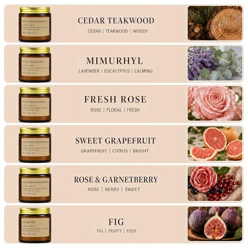 6 Pack Candles for Home Scented Aromatherapy Candle Gift Set for Women Soy Wax Long Lasting Amber Jar Candles Gift for Birthday Mother's Thanksgiving Day Present