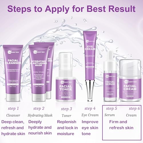 Skin Care Set,7 PCS Anti-aging,Firm Skin Care Kit,Women Skincare Gift Set W/ Facial Mask, Cleanser, Toner, Serum, Face Cream Travel-friendly Women Face Care Mom Gifts for Christmas Birthday Valentines